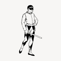 Harlequin, joker drawing, medieval illustration vector. Free public domain CC0 image.