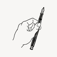 Hand holding pen drawing, vintage object illustration vector. Free public domain CC0 image.