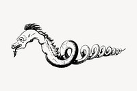 Snake dragon drawing, vintage myth creature illustration vector. Free public domain CC0 image.