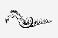 Snake dragon vintage magical creature illustration. Free public domain CC0 image.