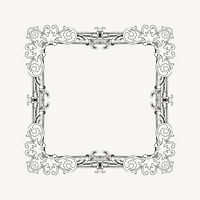 Floral ornate frame drawing, vintage illustration vector. Free public domain CC0 image.