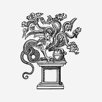 Hydra statue vintage magical creature illustration. Free public domain CC0 image.