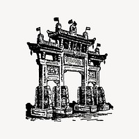 Chinatown gate drawing, vintage architecture illustration vector. Free public domain CC0 image.