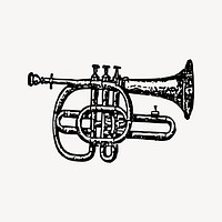 Cornet drawing, vintage music illustration vector. Free public domain CC0 image.