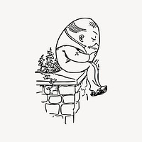 Humpty Dumpty sitting on wall drawing, vintage illustration vector. Free public domain CC0 image.