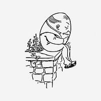 Humpty Dumpty sitting on wall vintage illustration. Free public domain CC0 image.