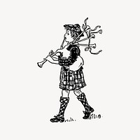 Bagpipes boy drawing, vintage music illustration vector. Free public domain CC0 image.