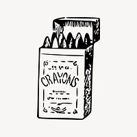 Crayons box drawing, vintage object illustration vector. Free public domain CC0 image.