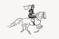 Woman riding horse drawing, vintage illustration vector. Free public domain CC0 image.