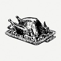 Thanksgiving turkey dinner drawing, vintage illustration psd. Free public domain CC0 image.