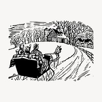 Winter sleigh ride clipart, vintage hand drawn vector. Free public domain CC0 image.