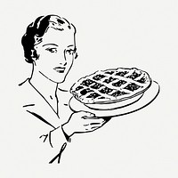 Retro cherry pie drawing, illustration psd. Free public domain CC0 image.