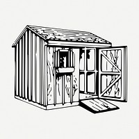 Wooden shed drawing, vintage illustration psd. Free public domain CC0 image.