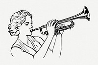 Woman with trumpet drawing, vintage illustration psd. Free public domain CC0 image.