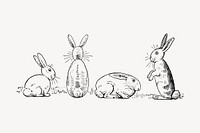 Easter bunnies clipart, vintage hand drawn vector. Free public domain CC0 image.