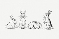 Easter bunnies drawing, vintage illustration psd. Free public domain CC0 image.