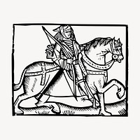 Knight on horse clipart, vintage hand drawn vector. Free public domain CC0 image.