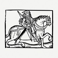 Knight on horse drawing, vintage illustration psd. Free public domain CC0 image.