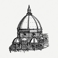 Cathedral dome drawing, vintage illustration psd. Free public domain CC0 image.