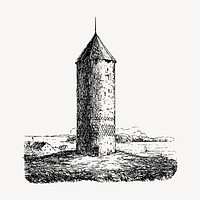 Fort tower clipart, vintage hand drawn vector. Free public domain CC0 image.