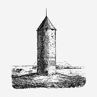 Fort tower vintage illustration. Free public domain CC0 image.