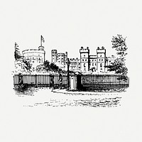 Windsor Castle  drawing, vintage illustration psd. Free public domain CC0 image.