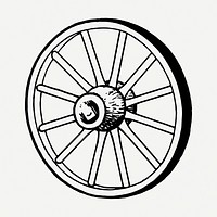 Wooden wheel  drawing, vintage illustration psd. Free public domain CC0 image.