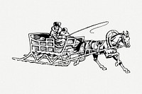 Horse sleigh drawing, vintage illustration psd. Free public domain CC0 image.