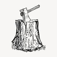 Axe in log clipart, vintage hand drawn vector. Free public domain CC0 image.