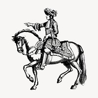 King on horse clipart, vintage hand drawn vector. Free public domain CC0 image.