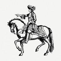 King on horse drawing, vintage illustration psd. Free public domain CC0 image.