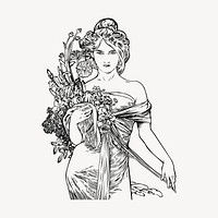 Flower woman clipart, vintage hand drawn vector. Free public domain CC0 image.