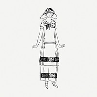 Flapper lady fashion drawing, vintage illustration psd. Free public domain CC0 image.