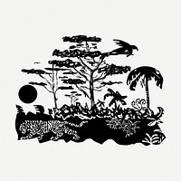 Jungle drawing, vintage illustration psd. Free public domain CC0 image.