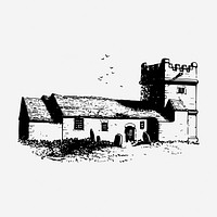 Towednack church vintage illustration. Free public domain CC0 image.