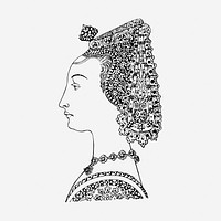 Ornate headdress vintage illustration. Free public domain CC0 image.
