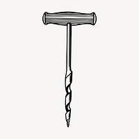 Gimlet screw tool clipart, vintage hand drawn vector. Free public domain CC0 image.