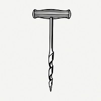 Gimlet screw tool drawing, vintage illustration psd. Free public domain CC0 image.