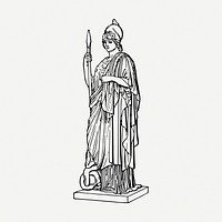 Minerva statue  drawing, vintage illustration psd. Free public domain CC0 image.