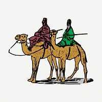 Camel ride drawing, vintage illustration psd. Free public domain CC0 image.