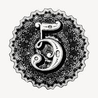 Decorative number 5 clipart, vintage hand drawn vector. Free public domain CC0 image.