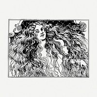 Long beautiful hair drawing, vintage illustration psd. Free public domain CC0 image.