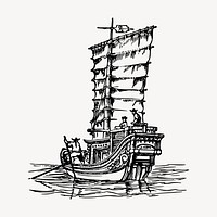 Sailing ship clipart, vintage hand drawn vector. Free public domain CC0 image.