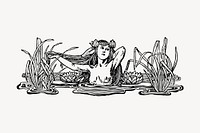 Woman in pond clipart, vintage hand drawn vector. Free public domain CC0 image.