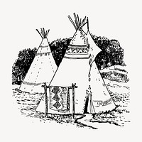 Native American teepee clipart, vintage hand drawn vector. Free public domain CC0 image.