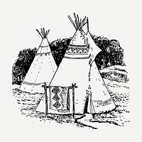 Native American teepee drawing, vintage illustration psd. Free public domain CC0 image.