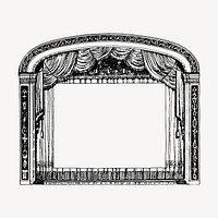 Theater stage frame clipart, vintage hand drawn vector. Free public domain CC0 image.