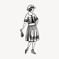 Retro women's fashion clipart, vintage hand drawn vector. Free public domain CC0 image.