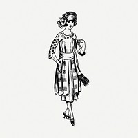 Retro women's fashion drawing, vintage illustration psd. Free public domain CC0 image.