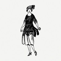 Jazz era fashion drawing, vintage illustration psd. Free public domain CC0 image.